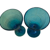 Hand Blown Blue Swirl Wine Cocktail Glasses