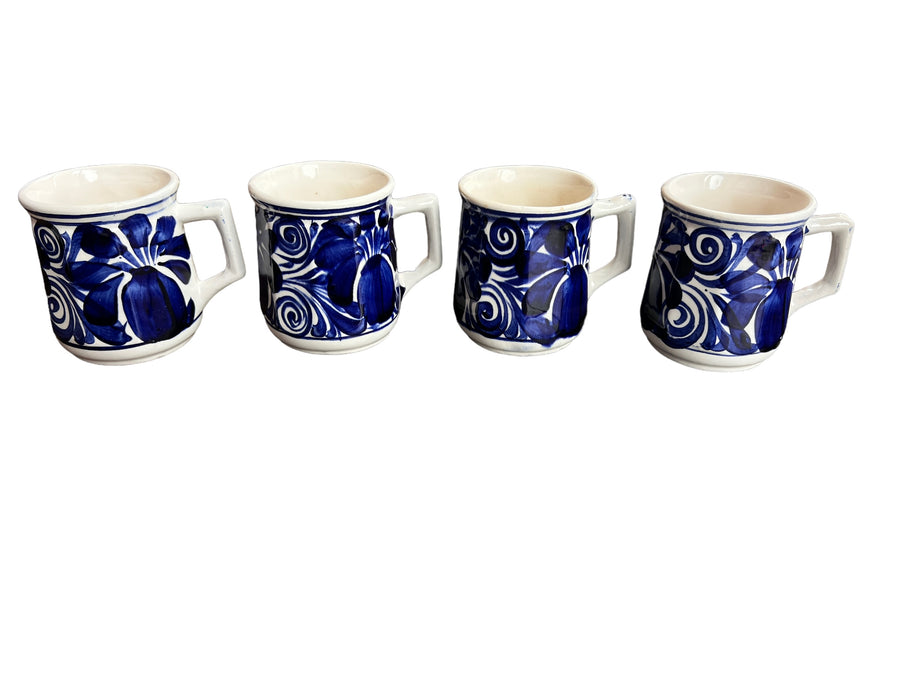  Blue painted Mexican Ceramic Mugs