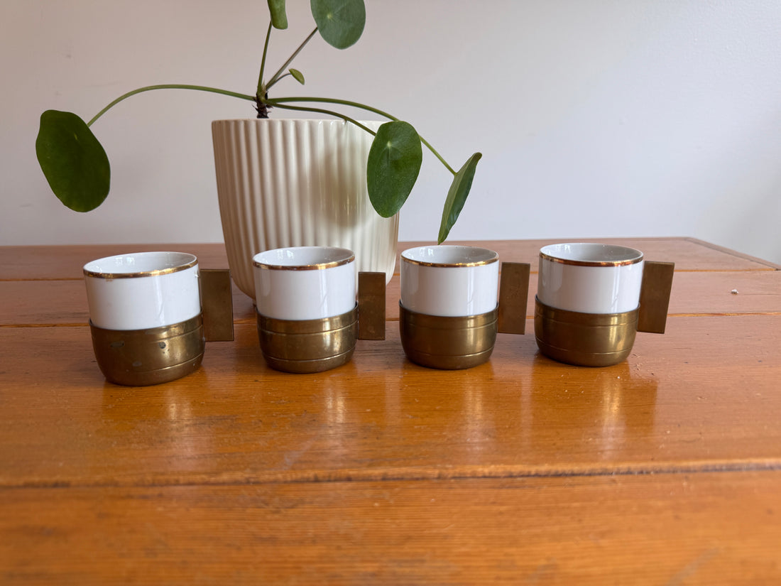 Monopoli Brass and Porcelain Espresso Cups Set of 4 1987 Italy