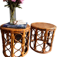 Vintage Tortoise Shell Bamboo and Cane Side Tables