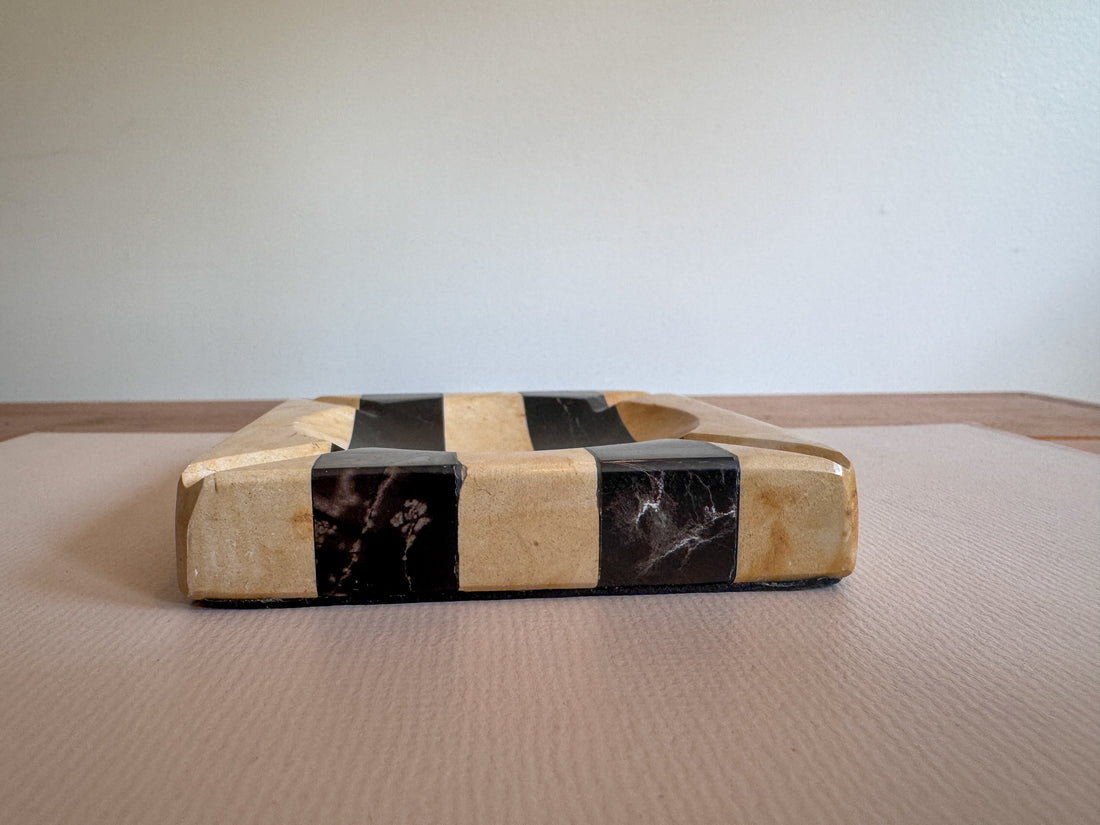 Stone Black and White Stripe Ashtray