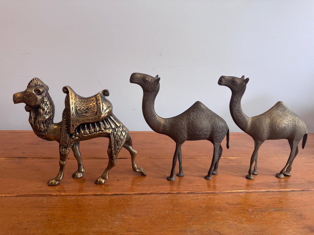 Etched Brass Camel Figures Vintage