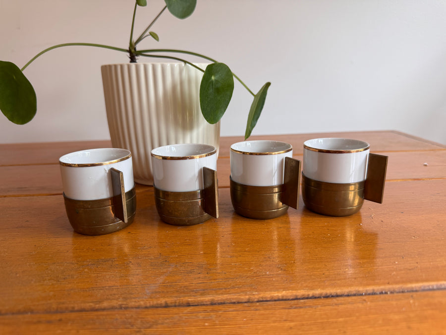 Monopoli Brass and Porcelain Espresso Cups Set of 4 1987 Italy