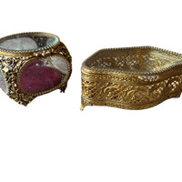 French Beveled Glass Jewelry Box with Velvet Lining 