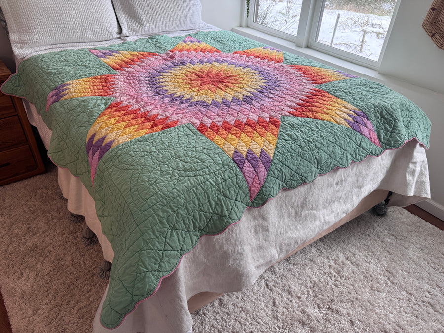 Hand Stitched Patchwork Quilt Colorful Antique Vintage