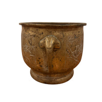 Large Brass Etched Plant Pot with Elephant Handles