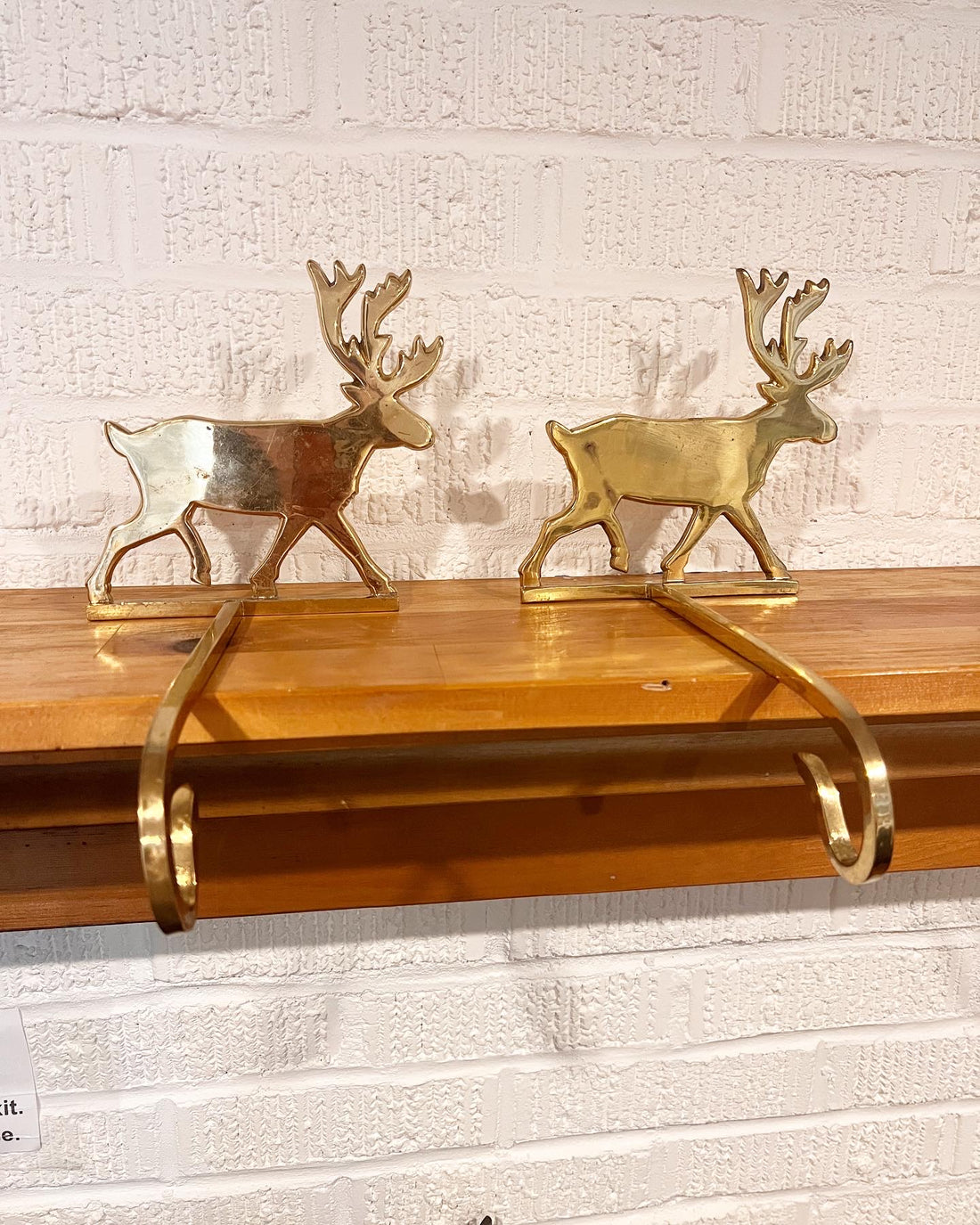 Brass Reindeer Stocking Holder Hooks Set of 2