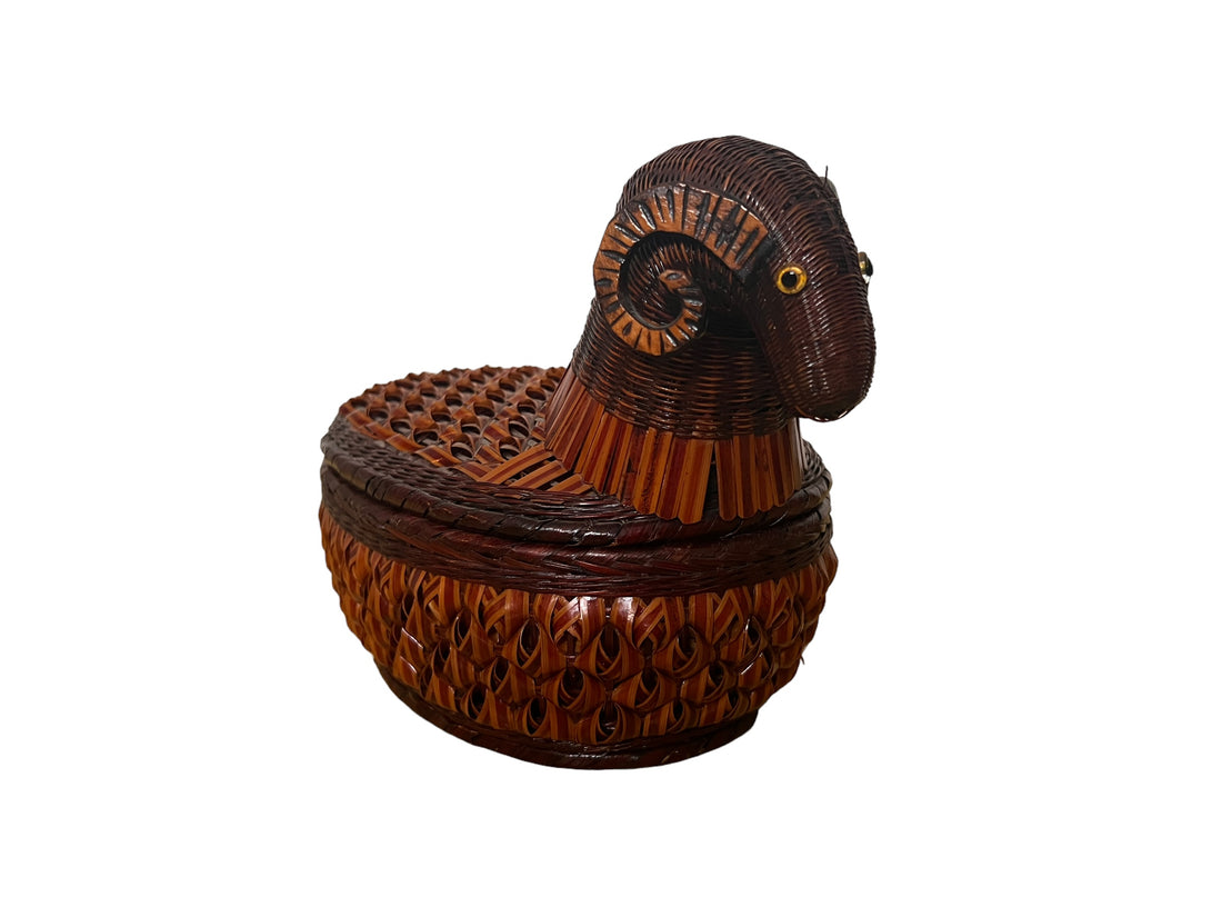 Woven Antique Ram Basket with Lid