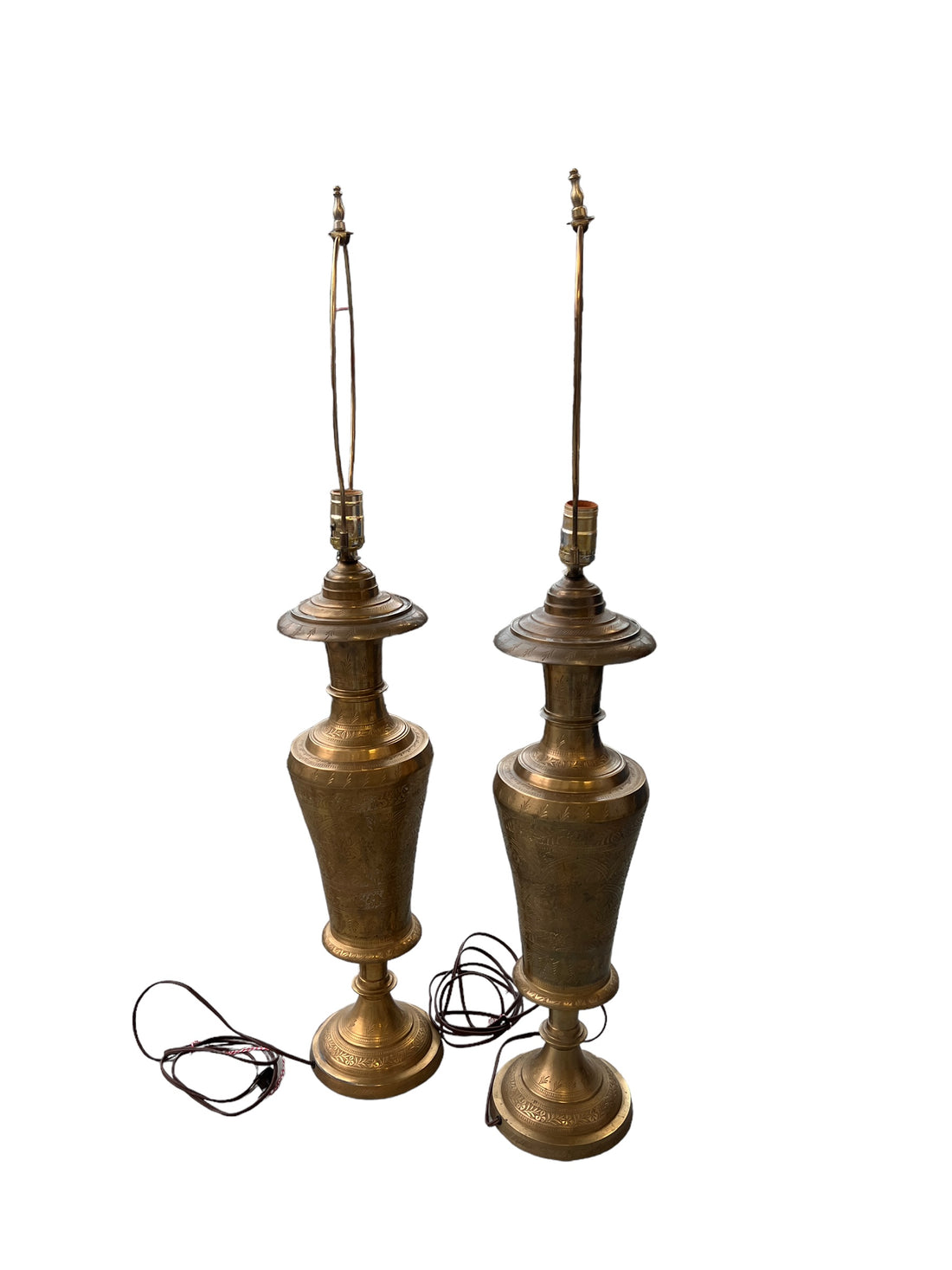 Antique Etched Brass Table Lamps Set of 2