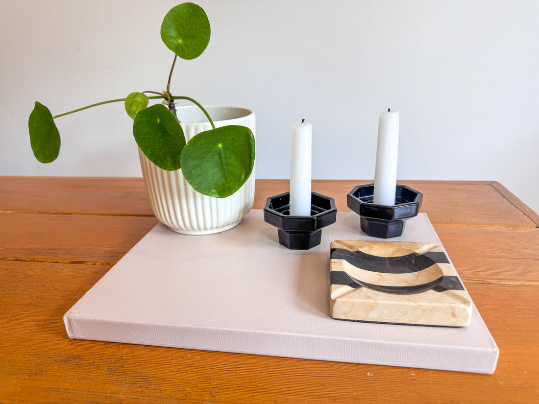 Stone Black and White Stripe Ashtray