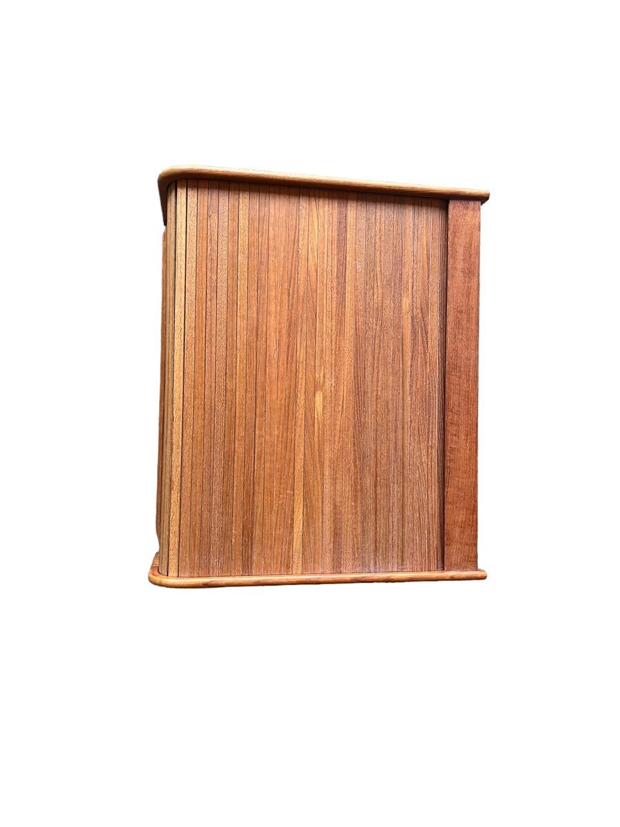 Midcentury Teak Tambour Wall Cabinet with Sliding Door - Made in Thailand