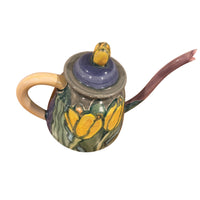 1980s Studio Pottery Floral Tea Pot Terracotta Ceramic