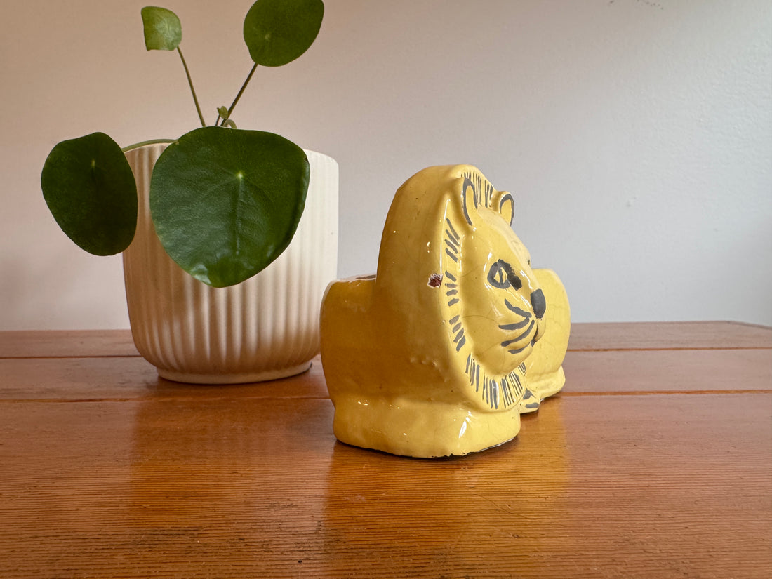 Terracotta Lion Planter Painted Vintage