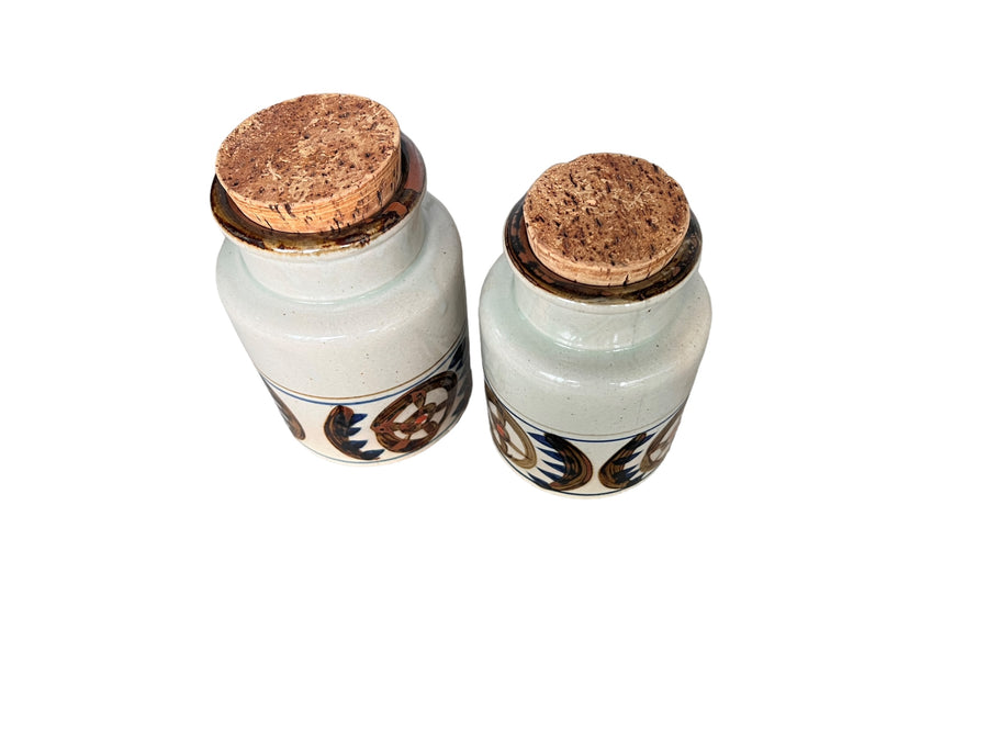 Set of Japanese Ceramic Pottery Canisters with Original Cork Lids (Price is for the Pair)