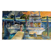 Blues boat dock Rectangular Canvas Painting Signed Martens K Sander