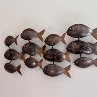 Midcentury School of Fish Metal Wall Art Brutalist Sculpture