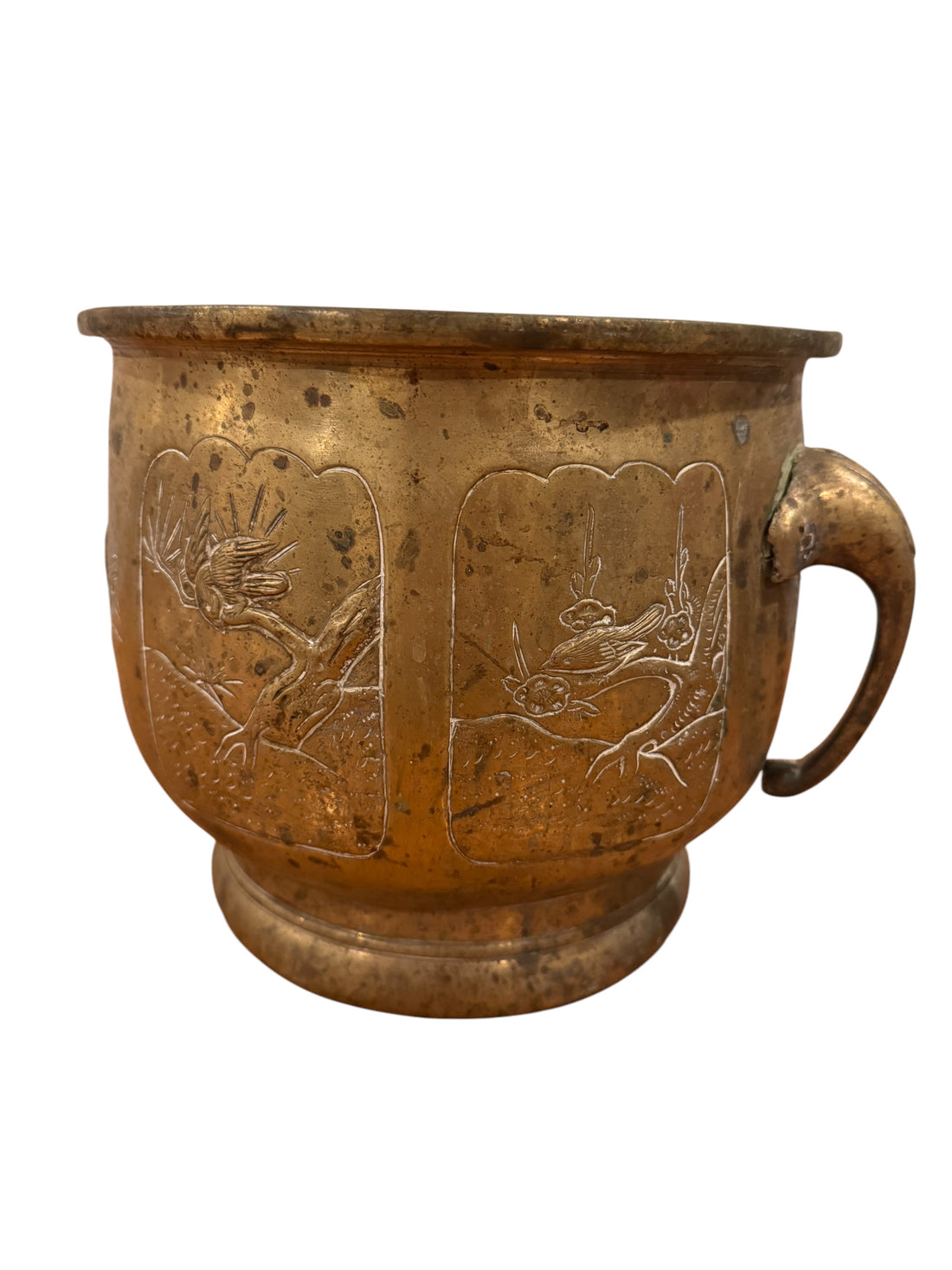 antique brass pots for plants Large Brass Etched Plant Pot with Elephant Handles – Portland Revibe