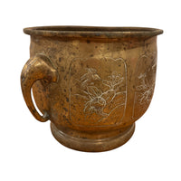 Large Brass Etched Plant Pot with Elephant Handles