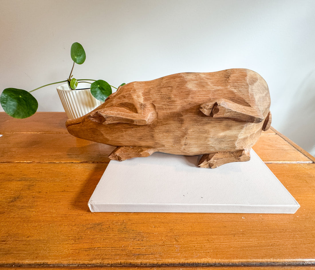 Carved Wood Pig Bowls Large and Small
