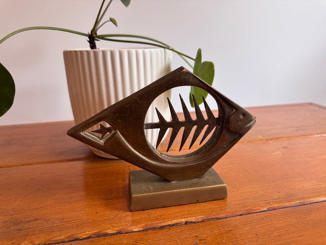 Dolbi Metal Fish Bone Metal Sculpture 1980 Figure Statue Vintage