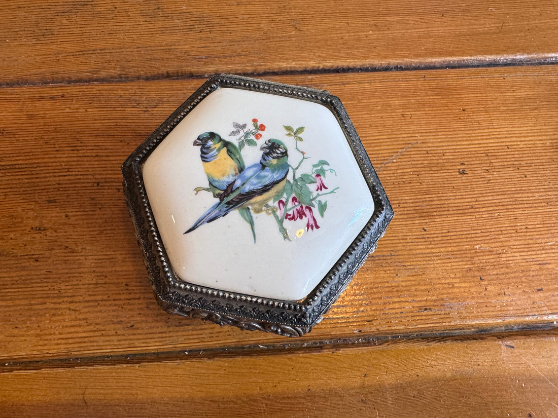 Trinket Box Mele Parrot Tile and Metal Vintage Jewelry Box