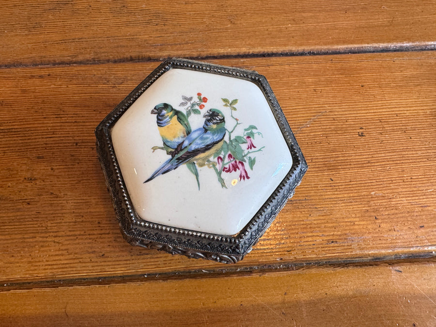 Trinket Box Mele Parrot Tile and Metal Vintage Jewelry Box