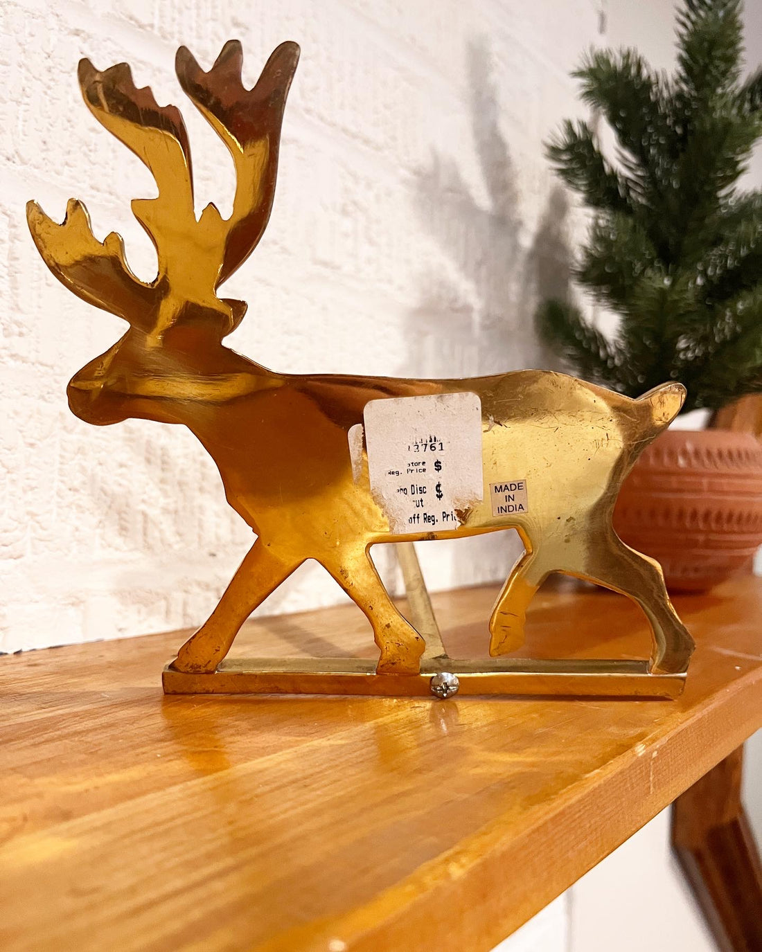 Brass Reindeer Stocking Holder Hooks Set of 2