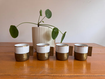 Monopoli Brass and Porcelain Espresso Cups Set of 4 1987 Italy