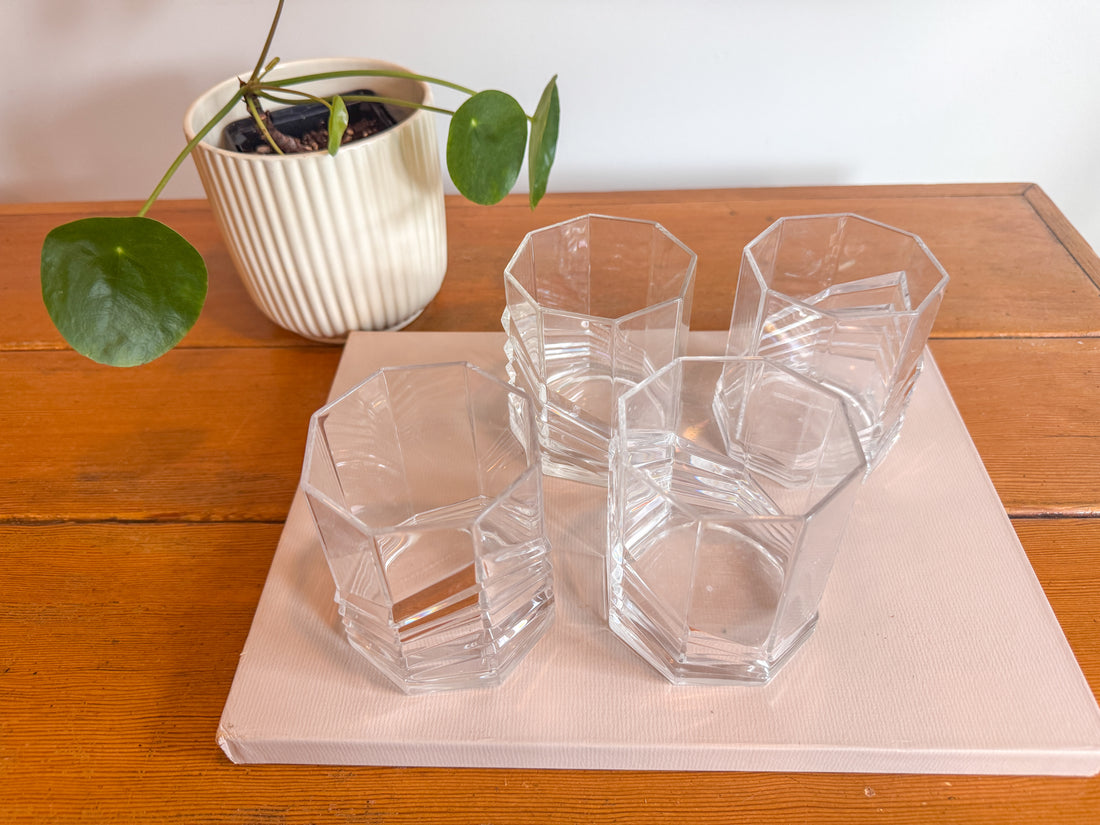 Plastic Dansk SKAL Diamond Tumblers Water Glasses Set of 4 Vintage Clear