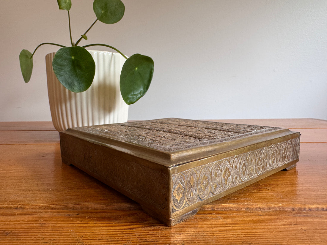 Brass Box vintage etched with Human Figures