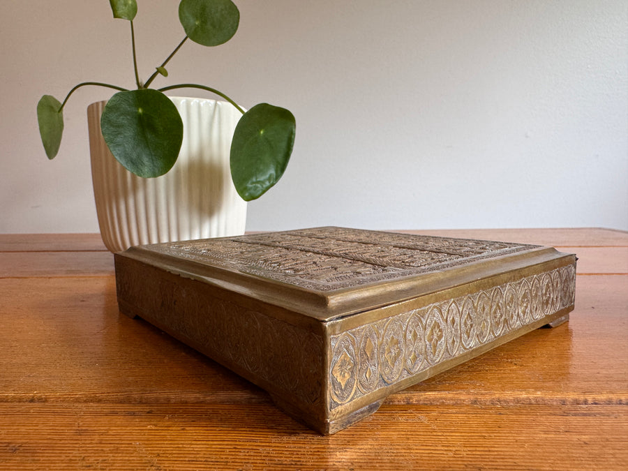 Brass Box vintage etched with Human Figures