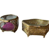 French Beveled Glass Jewelry Box with Velvet Lining 