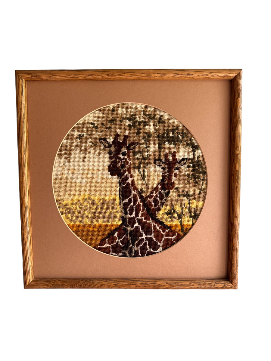 Vintage Framed Giraffe Needlepoint