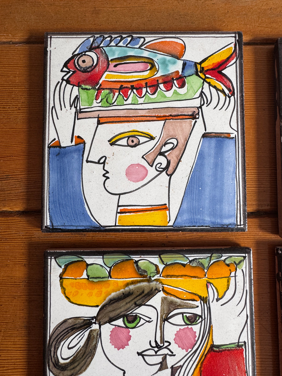 Giovanni DeSimone Ceramic Tiles Hand Painted Vintage 1960's Wall Art