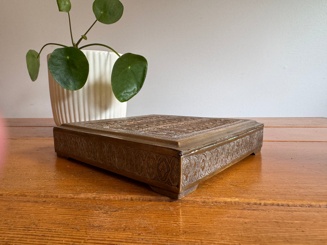 Brass Box vintage etched with Human Figures