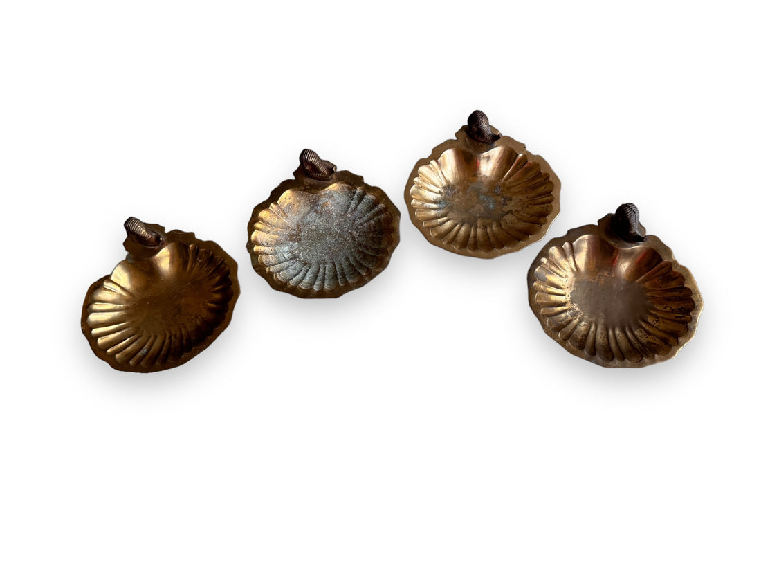 Vintage Scalloped Brass Trays with Snails and Nub feet India