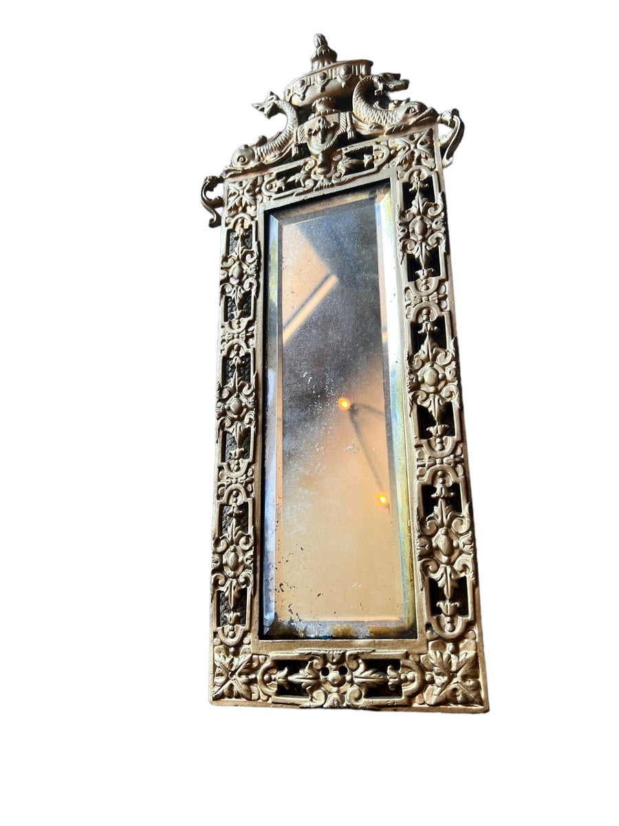 Art Deco European Mirror with Heavy Leaded Glass and Intricate Metal Frame