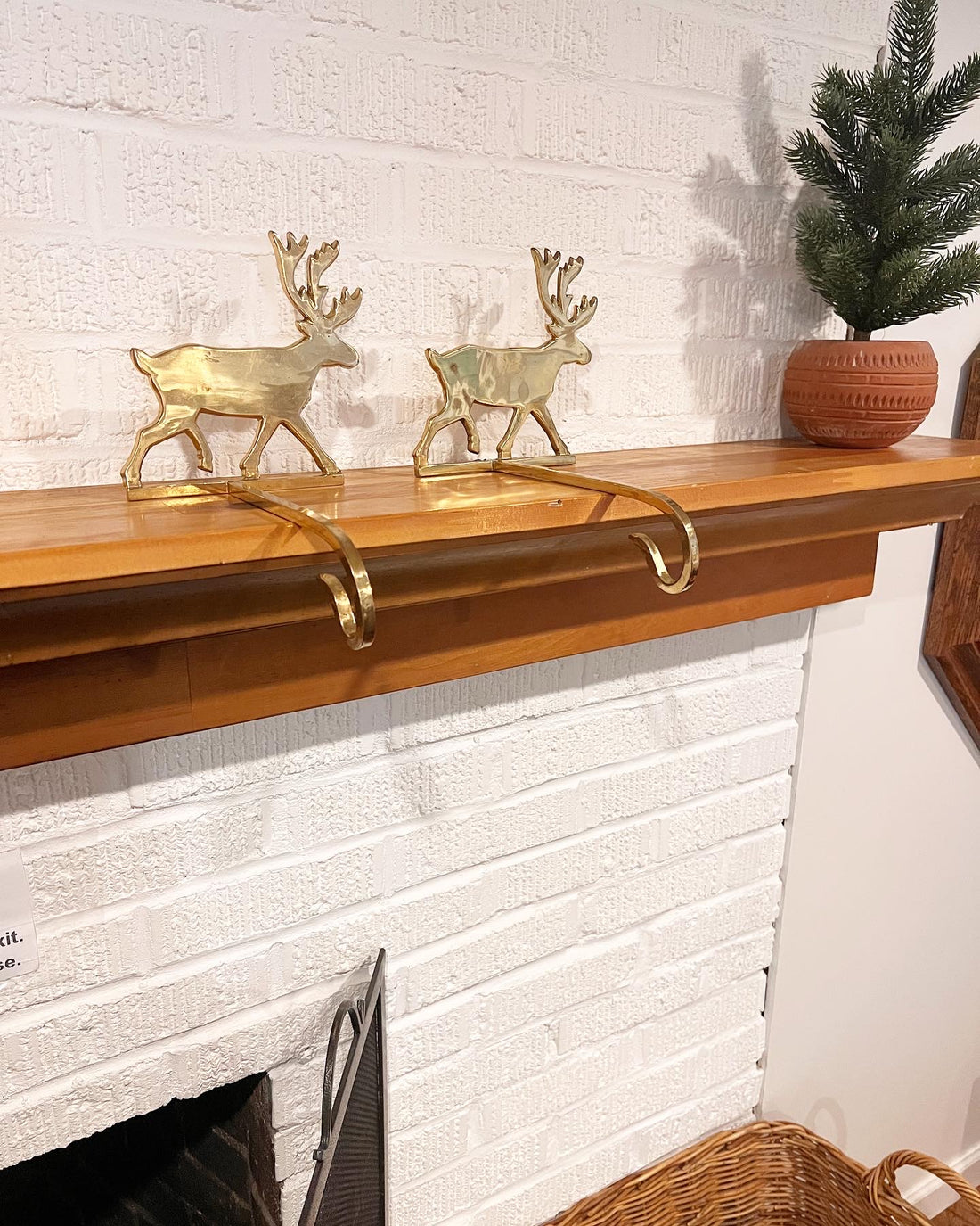 Brass Reindeer Stocking Holder Hooks Set of 2