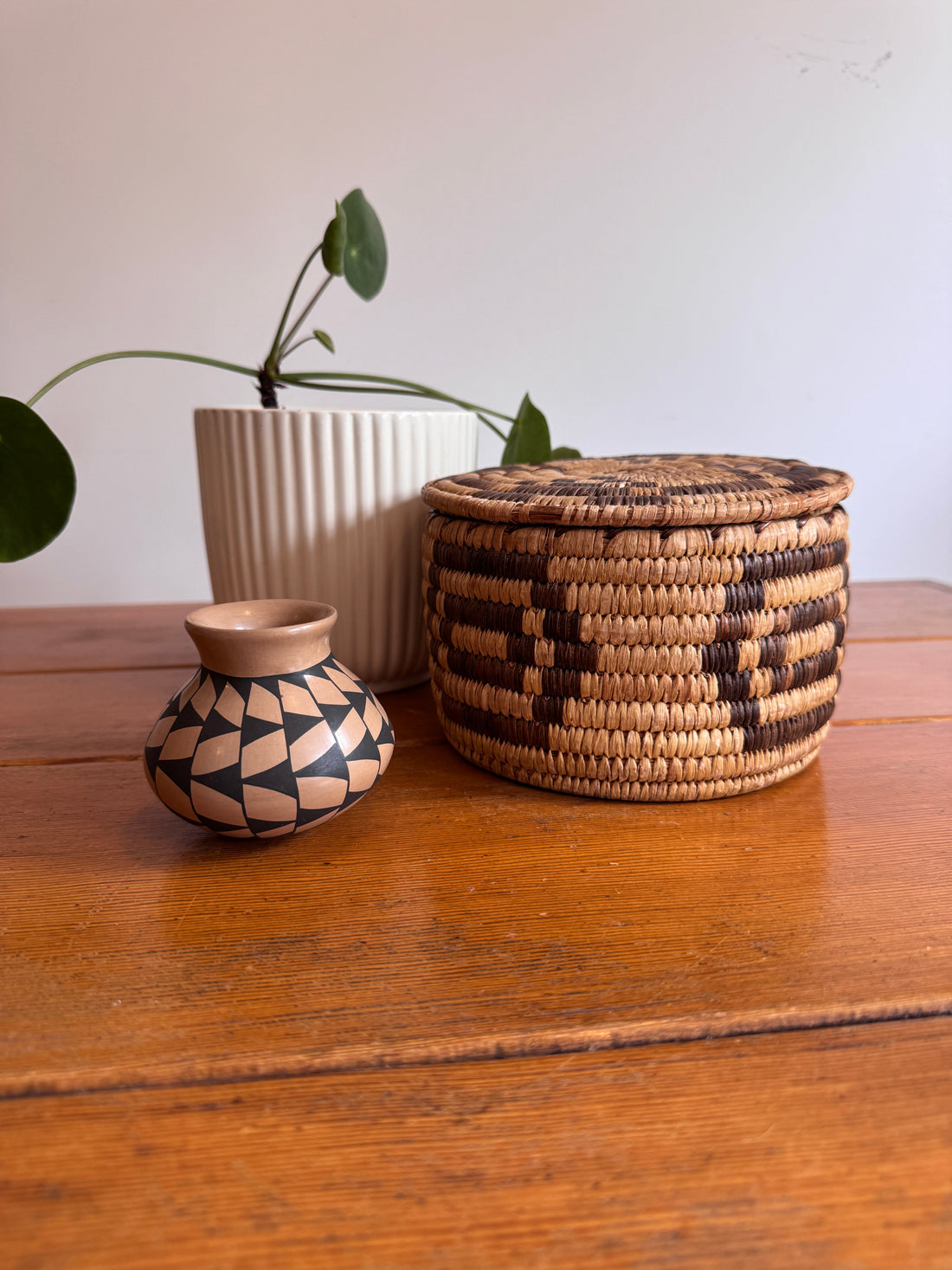 Native Basket and Clay Pot Ceramic Vase Sold Separately