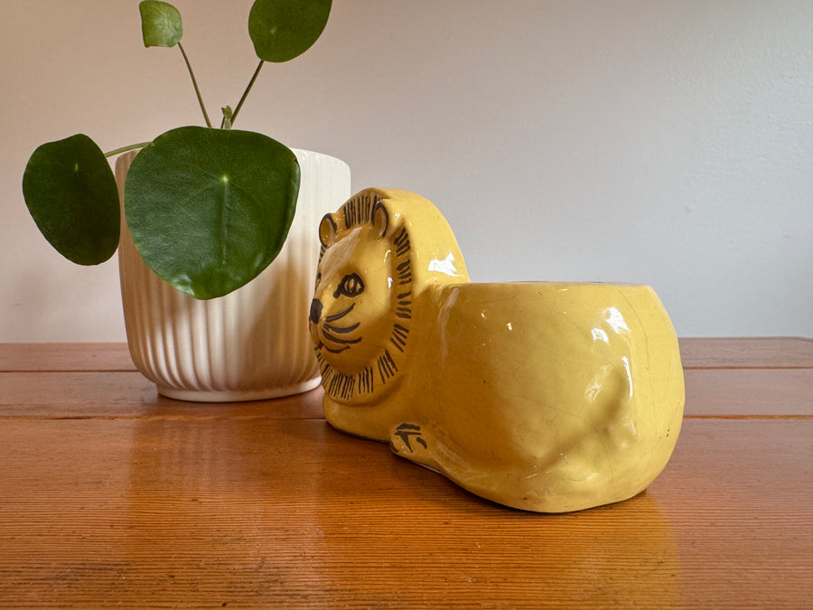 Terracotta Lion Planter Painted Vintage