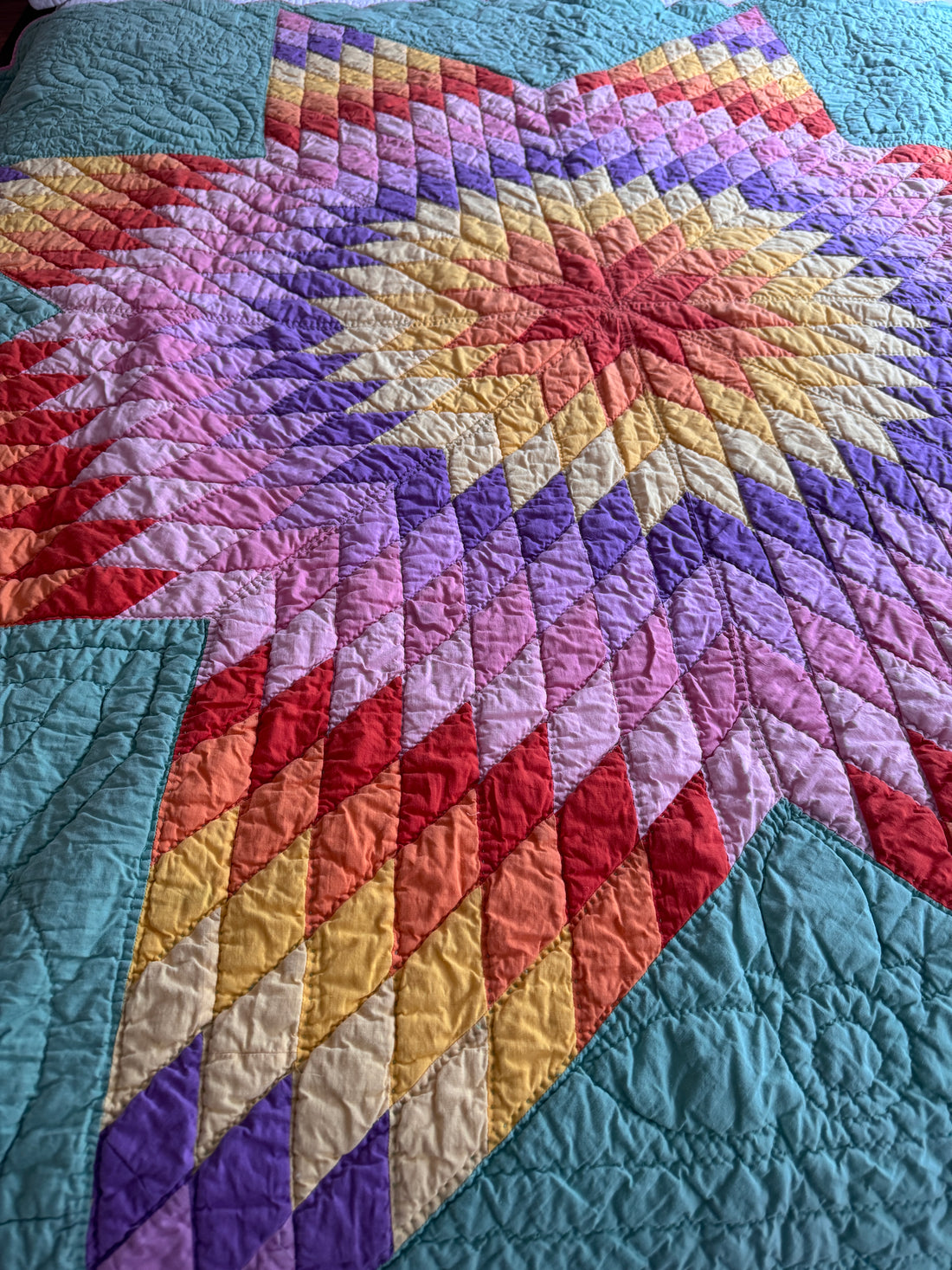 Hand Stitched Patchwork Quilt Colorful Antique Vintage