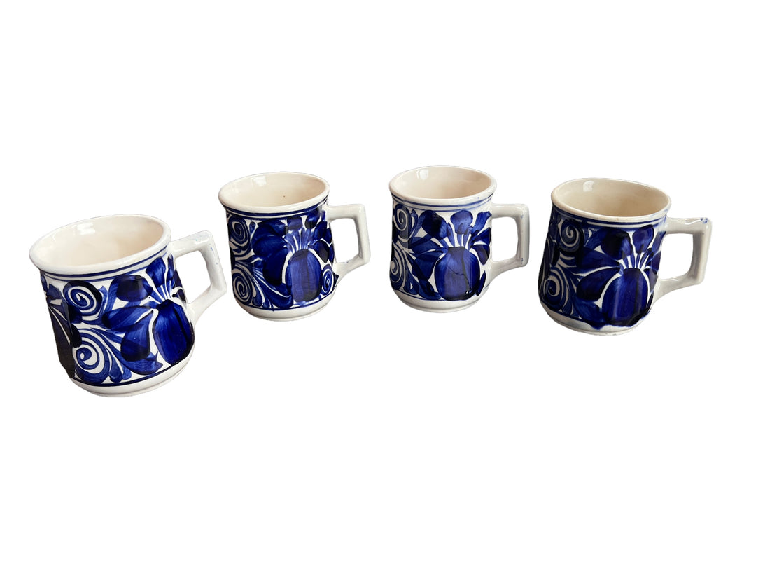  Blue painted Mexican Ceramic Mugs