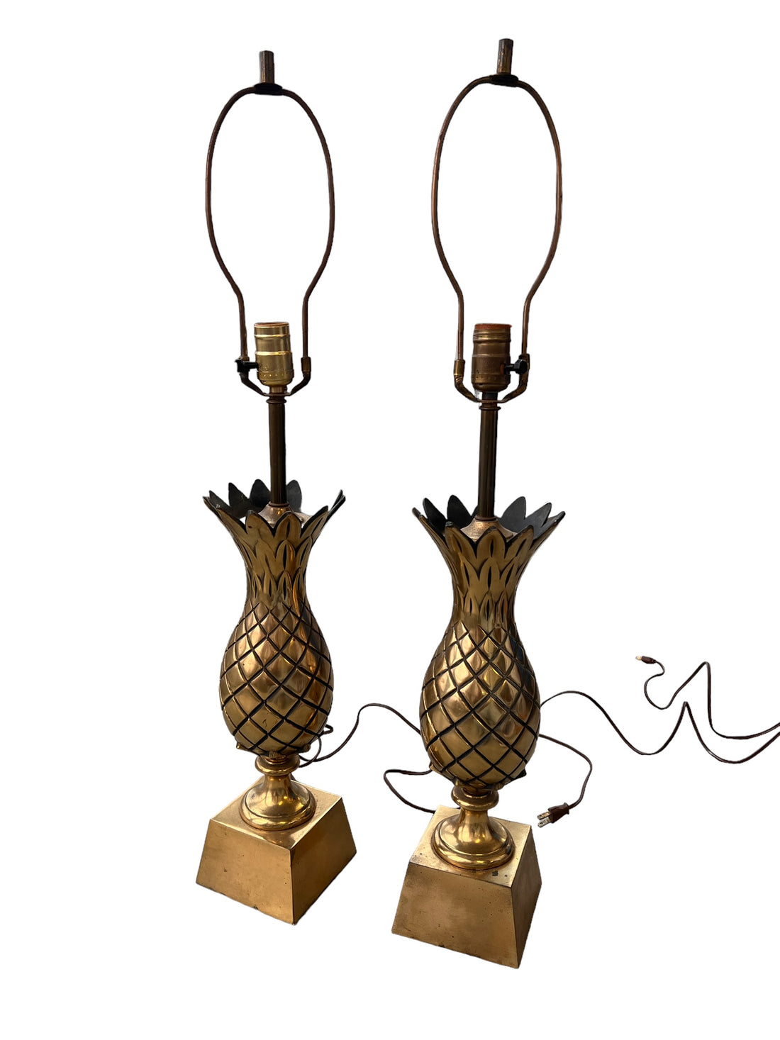 Set of 2 Tall Brass Pineapple Lamps Hollywood Regency