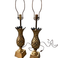 Set of 2 Tall Brass Pineapple Lamps Hollywood Regency