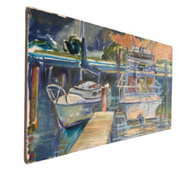 Blues boat dock Rectangular Canvas Painting Signed Martens K Sander