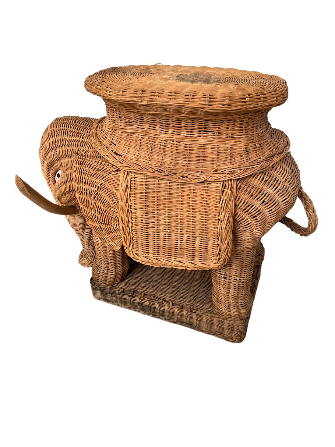 Woven Wicker Elephant Side Table Plant Stand Vintage