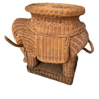 Woven Wicker Elephant Side Table Plant Stand Vintage