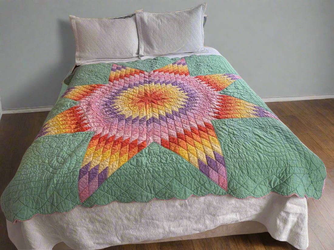 Hand Stitched Patchwork Quilt Colorful Antique Vintage