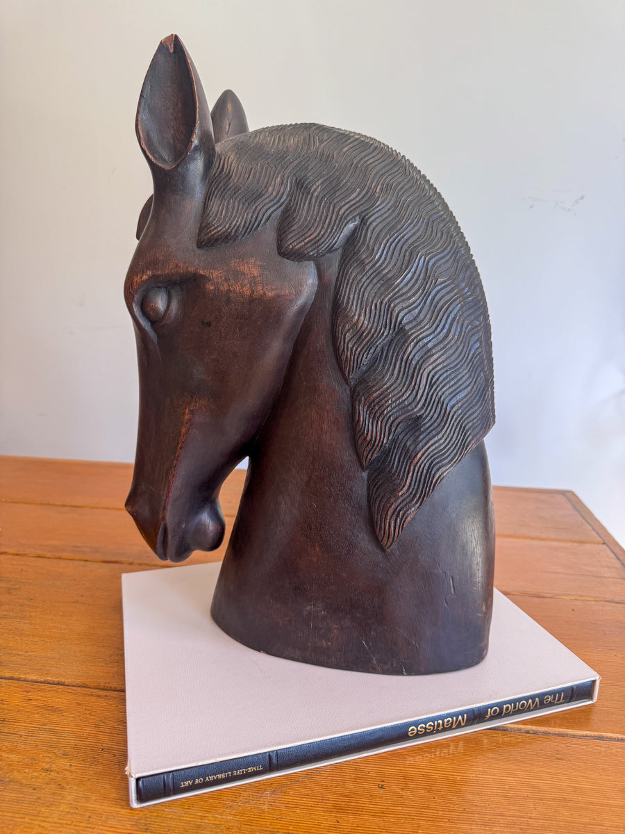 Large Carved Wood Horse Sculpture