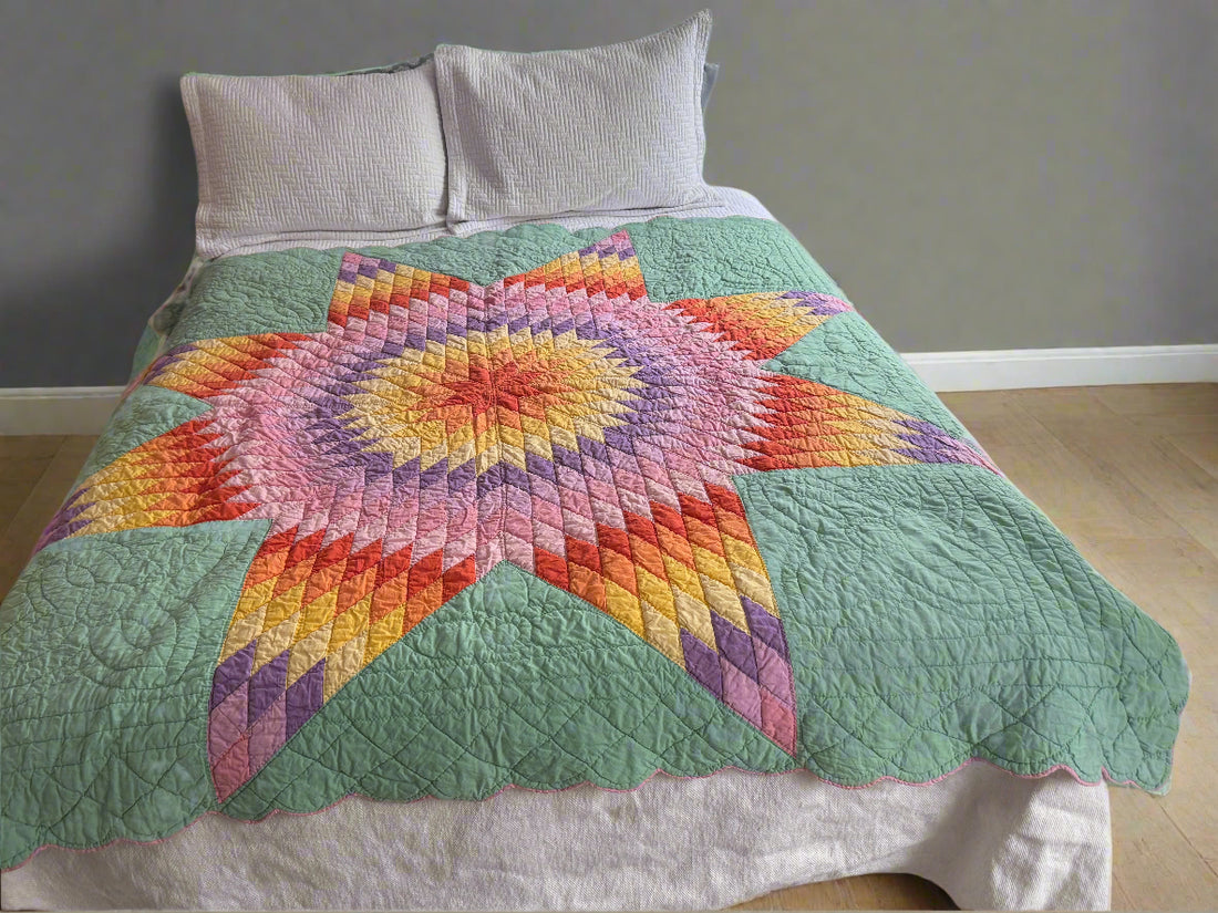 Hand Stitched Patchwork Quilt Colorful Antique Vintage